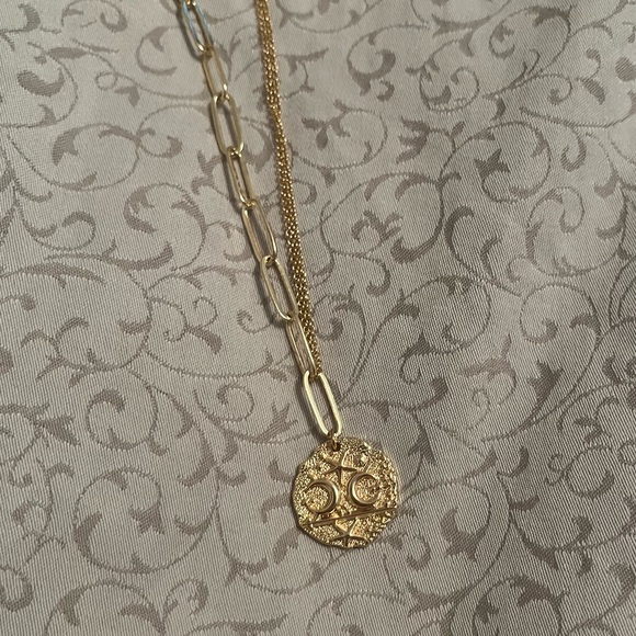 Dainty Moon Star Necklace, Gold Medallion Coin, Gold Oval/Rolo Chain Necklace - Picture 9 of 10
